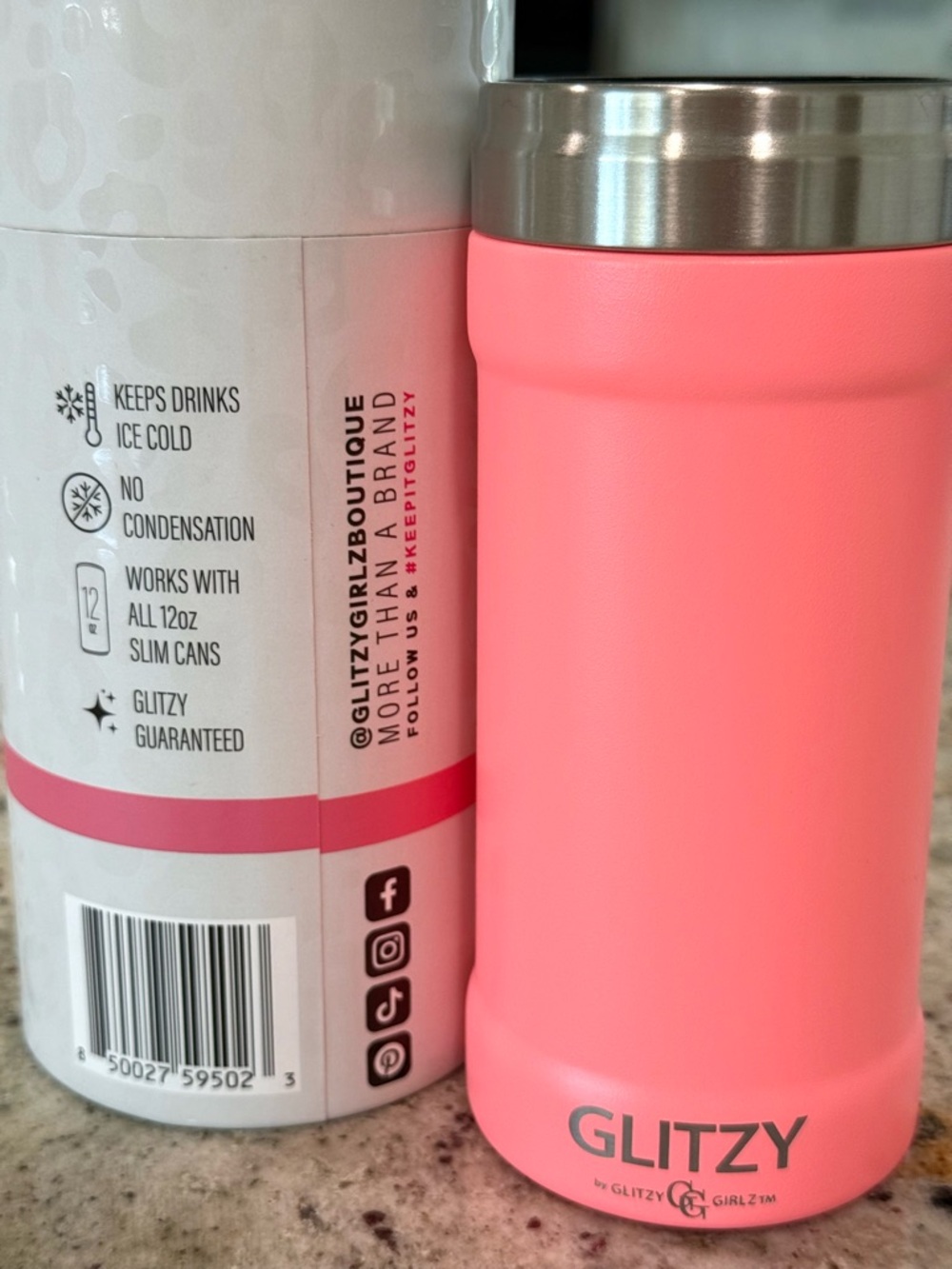 Glitzy Girlz "Neon Coral Matte" Skinny Can Cooler - 12 oz NEW - Picture 5 of 8